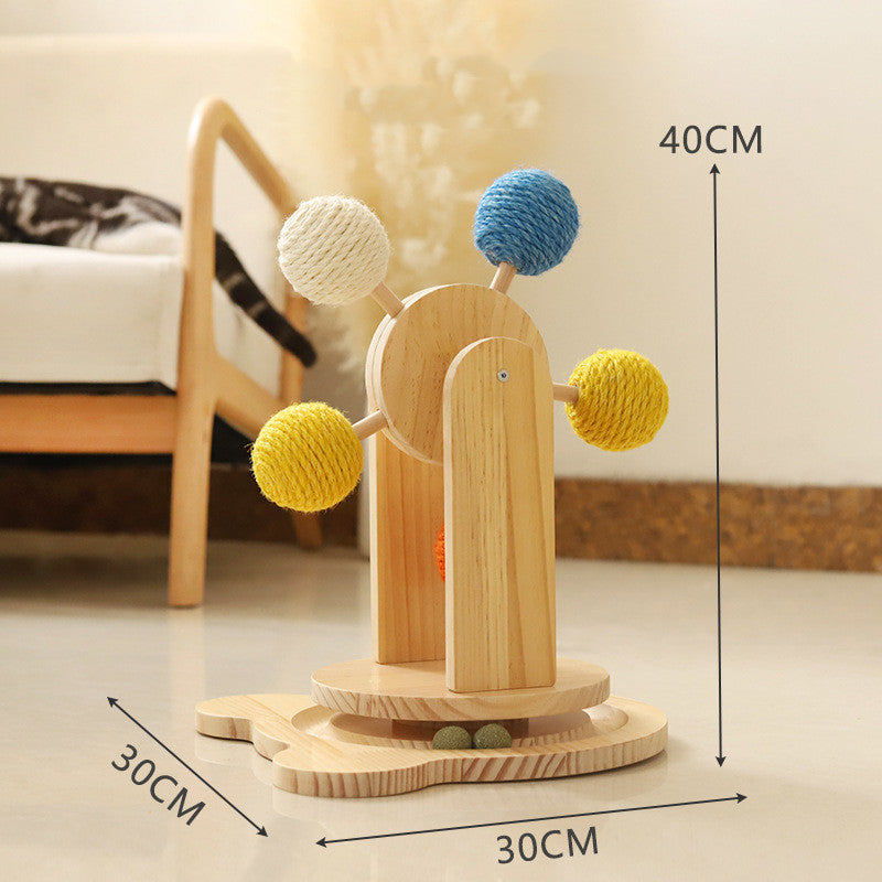 Solid Wood Rotary Table Cat Scratch Board Sisal Hemp Pet Products – Durable Natural Claw Grinding Scratcher