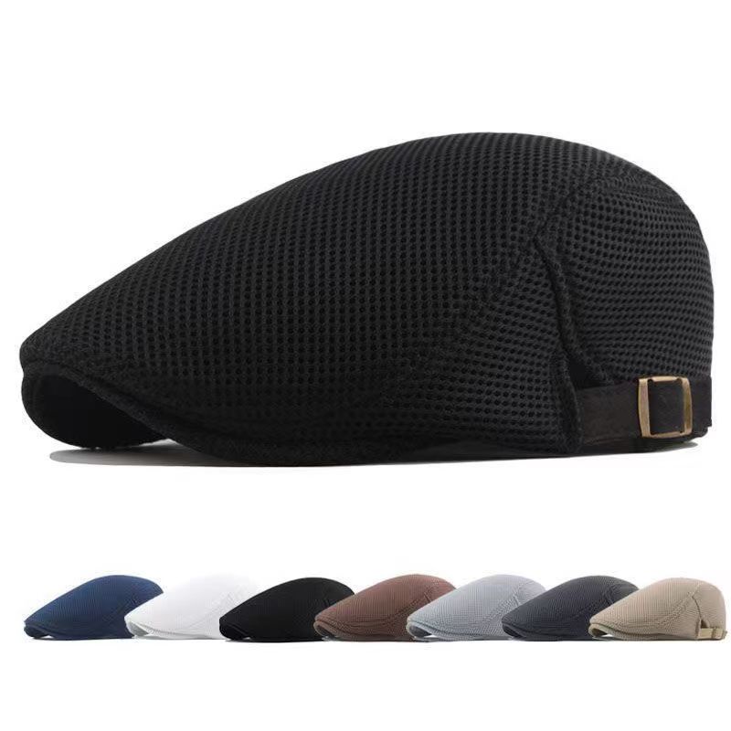 Womens Korean-style Trendy Beret Sun Hat Mens Solid-color Marching Cap
