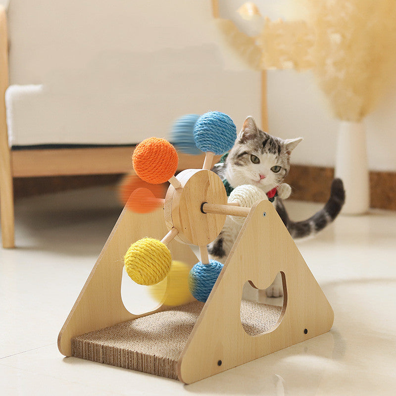 Solid Wood Rotary Table Cat Scratch Board Sisal Hemp Pet Products – Durable Natural Claw Grinding Scratcher